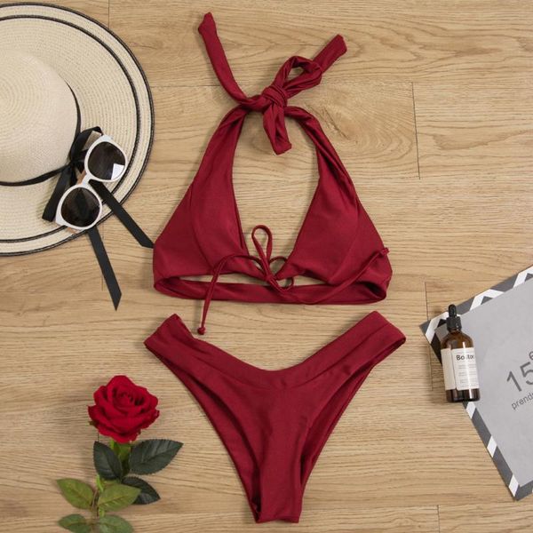 women's swimwear triangle bikini set women solid bathing suit summer beach wear female low waist red swimsuit halter biquini, White;black
women's swimwear triangle bikini set women solid bathing suit summer beach wear female low waist red swimsuit halter biquini, White;black