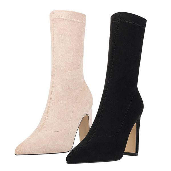 women soft tube suede pointed toe boots ladies autumn and winter socks boots, high heels 9cm square heel women boots, Black
women soft tube suede pointed toe boots ladies autumn and winter socks boots, high heels 9cm square heel women boots, Black