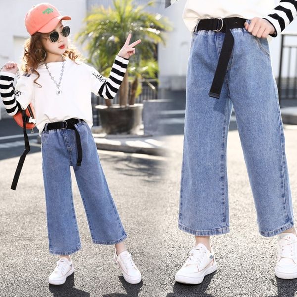 2020 new girls' wide-legged children's casual medium and large children's autumn casual pants jeans and jeans pants korean lo, Blue
2020 new girls' wide-legged children's casual medium and large children's autumn casual pants jeans and jeans pants korean lo, Blue