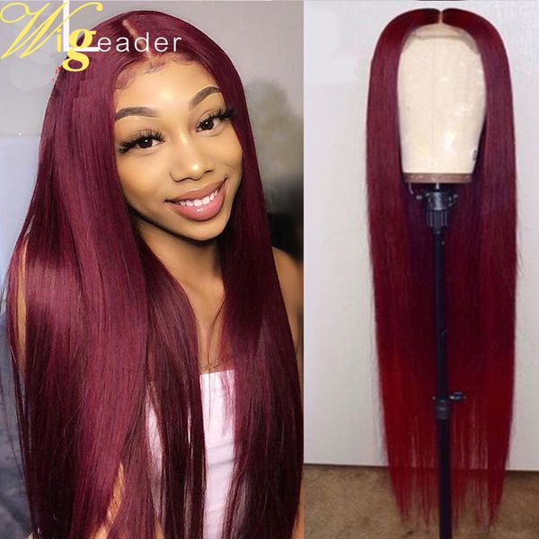Wigleader Burgundy Remy Human Hair Preplucked 180% Density 99J# Lace Frontal Wigs Remy Hair Wigs for Black Women