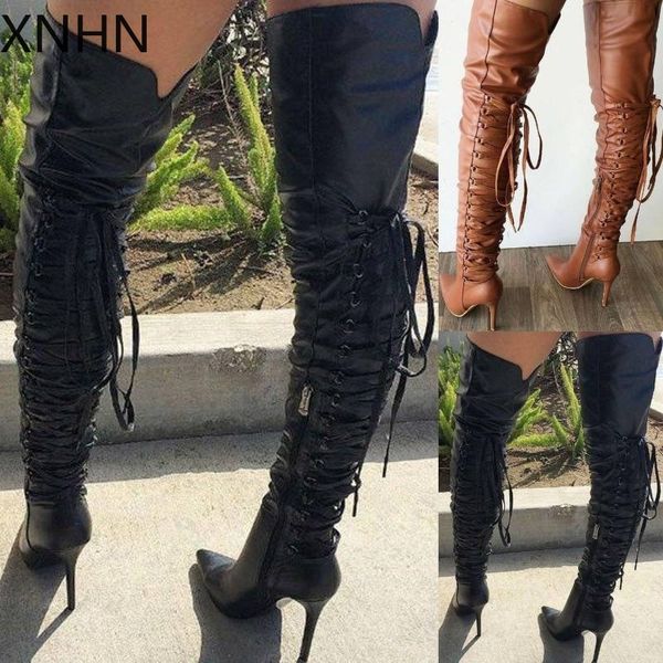women fashion over the knee boots high heel boots thigh lace up long pointed toe high bandage women booties, Black
women fashion over the knee boots high heel boots thigh lace up long pointed toe high bandage women booties, Black