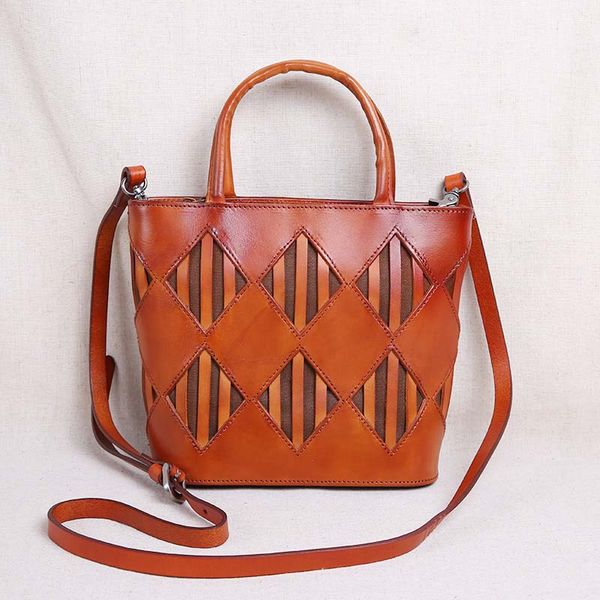 2020 new handmade women's bag genuine leather handbag shoulder bag head layer leather crossbody