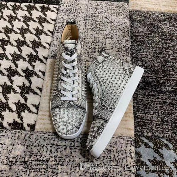 red bottom designer men shoes flat high python lines with spikes men's flat party wedding casual sneakers outdoor trainers, Black
red bottom designer men shoes flat high python lines with spikes men's flat party wedding casual sneakers outdoor trainers, Black