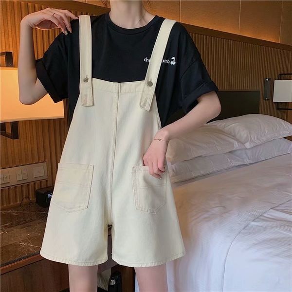 y6eyg denim suspender pants women's 2020 new large size fat mm korean style loose sling shorts and shorts student age-reducing internet, Blue 
y6eyg denim suspender pants women's 2020 new large size fat mm korean style loose sling shorts and shorts student age-reducing internet, Blue