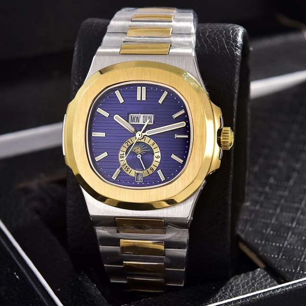 Sports men's Watch perpetual calendar and phase of the moon Automatic mechanical movement gold Frame Stainless Steel Watch