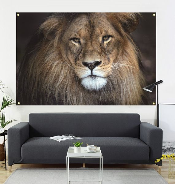 lion's head with painting and flag, living room decoration, sofa background, home interior decoration painting, 600d oxford cloth 100 *
lion's head with painting and flag, living room decoration, sofa background, home interior decoration painting, 600d oxford cloth 100 *