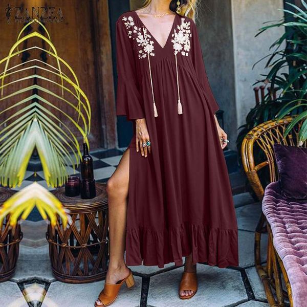 zanzea summer beach dress women v neck split hem floral printed ruffles long vestido femme flare sleeve bohemian sundress party, Black;gray
zanzea summer beach dress women v neck split hem floral printed ruffles long vestido femme flare sleeve bohemian sundress party, Black;gray