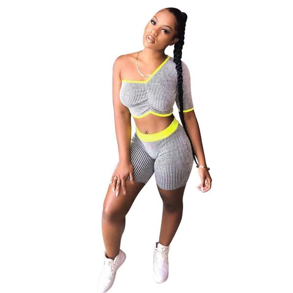 casual stripe two piece one shoulder short set, White
casual stripe two piece one shoulder short set, White