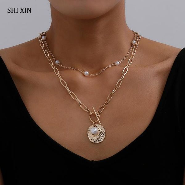 shixin multi layer chunky chain coin/pearl choker necklace for women girl 2020 fashion pendant necklace lady jewelry trendy gift, Silver
shixin multi layer chunky chain coin/pearl choker necklace for women girl 2020 fashion pendant necklace lady jewelry trendy gift, Silver