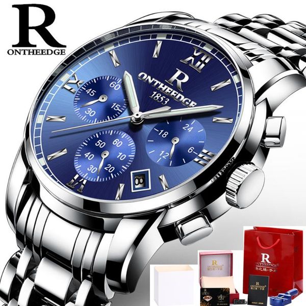 ontheedge mens watches business quartz watch men all steel blue face waterproof chronograph relogio masculino, Slivery;brown
ontheedge mens watches business quartz watch men all steel blue face waterproof chronograph relogio masculino, Slivery;brown