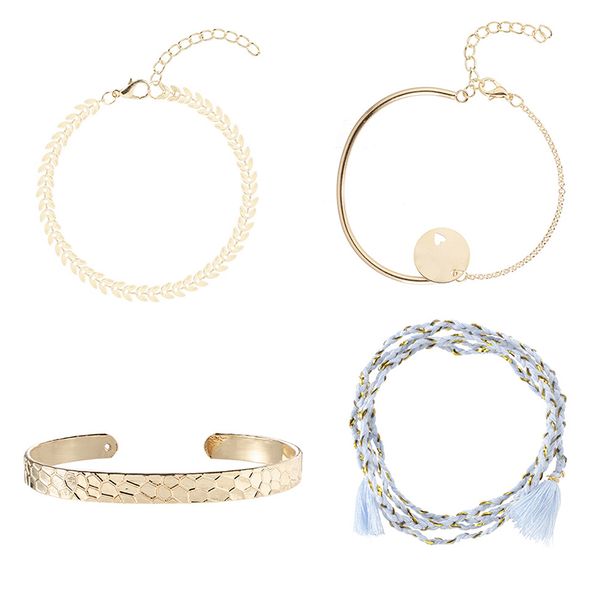 simple women bracelets round heart leaves pattern braided rope tassel open gold bracelet set fashion jewelry accessories, Black
simple women bracelets round heart leaves pattern braided rope tassel open gold bracelet set fashion jewelry accessories, Black