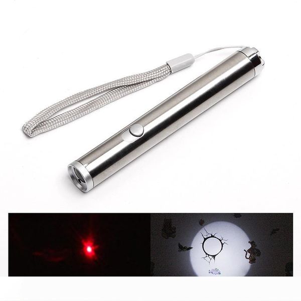 100 Sets 2 In 1 Mini Portable Led Flashlight Torch Red Laser Pointer Outdoor Waterproof Pen Flashlight With Metal Box