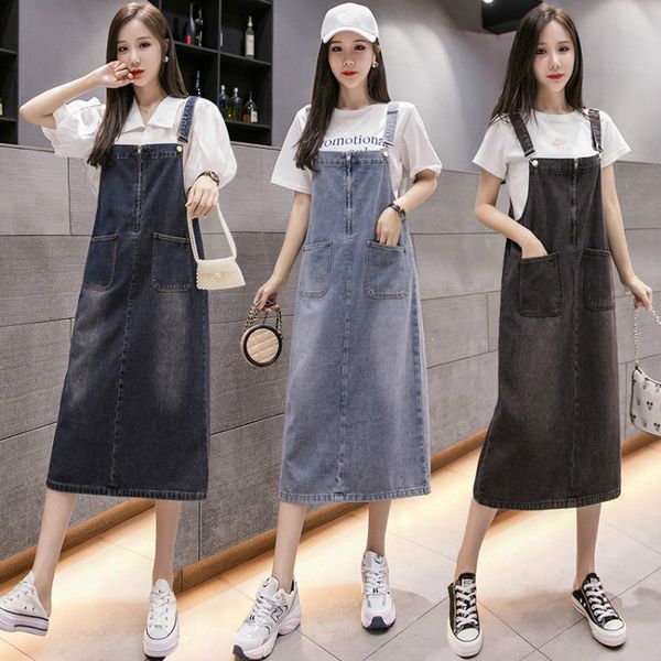 casual dresses plus size 5xl denim overall dress 2021 summer korean style sleeveless spaghetti strap solid loose jeans midi sundress, Black;gray
casual dresses plus size 5xl denim overall dress 2021 summer korean style sleeveless spaghetti strap solid loose jeans midi sundress, Black;gray