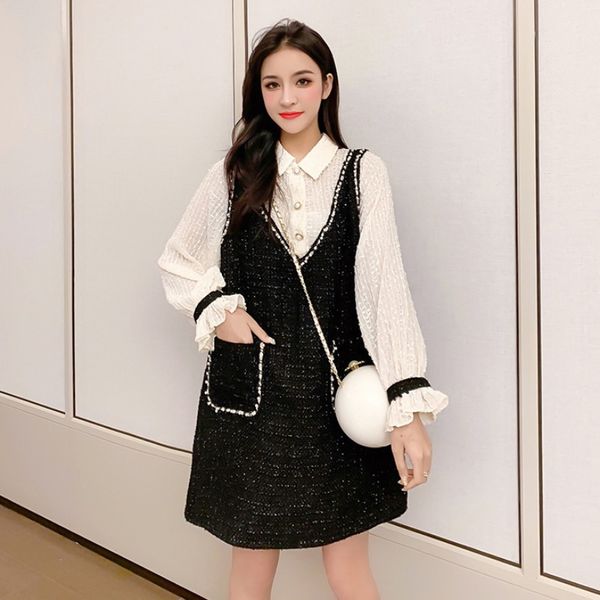 осень 2020 новый сыпучие тонкий лацкане белл рукавом поддельные из двух частей куклы юбка a- линия с длинными рукавами платье для женщин, White;black
осень 2020 новый сыпучие тонкий лацкане белл рукавом поддельные из двух частей куклы юбка a- линия с длинными рукавами платье для женщин, White;black