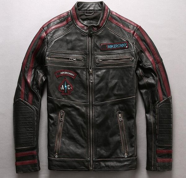 stand collar cow genuine leather jackets retro vintage motorcycle leather jacket racing suits, Black
stand collar cow genuine leather jackets retro vintage motorcycle leather jacket racing suits, Black