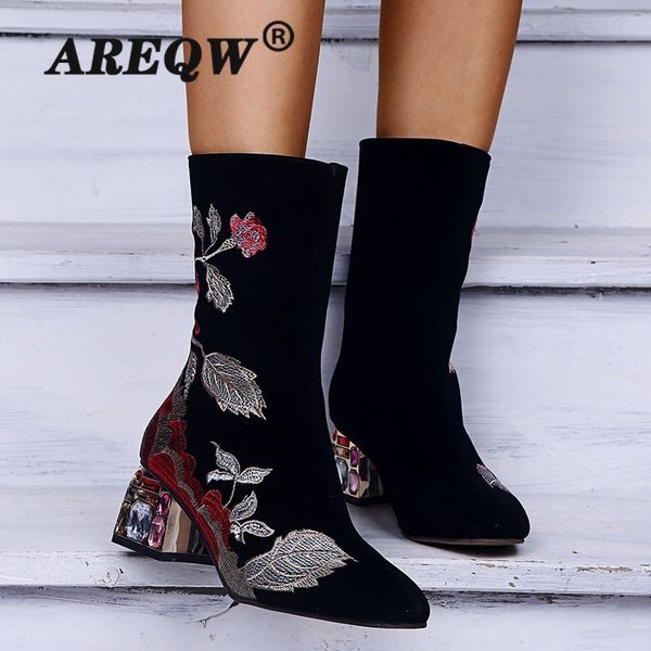 2020 new winter women's boots fashion zipper mid-heel mid-calf boots pointed square heel embroidered pu zapatos de mujer, Black
2020 new winter women's boots fashion zipper mid-heel mid-calf boots pointed square heel embroidered pu zapatos de mujer, Black
