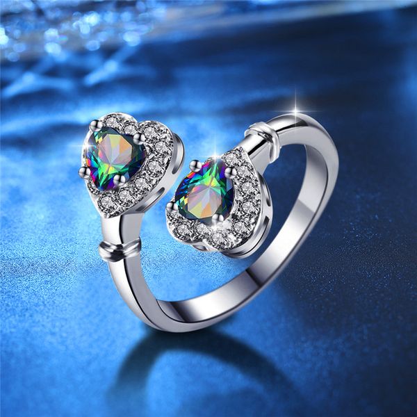 fashion female double rainbow heart ring romantic crystal wedding rings for women charm silver color opening engagement ring, Golden;silver
fashion female double rainbow heart ring romantic crystal wedding rings for women charm silver color opening engagement ring, Golden;silver