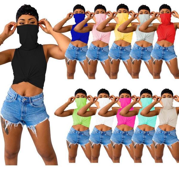2020 summer new t-shirt european and american women's casual solid color vest with mask t-shirt, White
2020 summer new t-shirt european and american women's casual solid color vest with mask t-shirt, White
