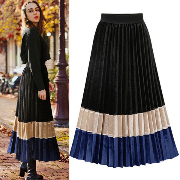 new pleated skirt velvet autumn winter skirt vintage skirt bottom midi long color block elegant office streetwear jet 1, Black
new pleated skirt velvet autumn winter skirt vintage skirt bottom midi long color block elegant office streetwear jet 1, Black