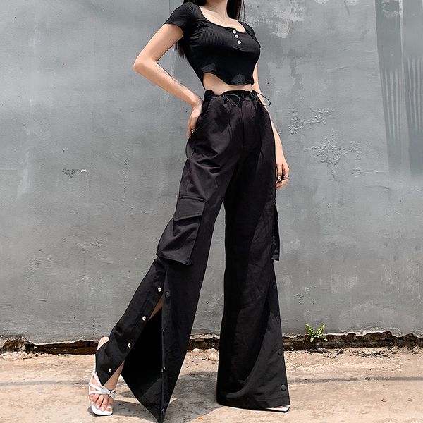 women's pants & capris girls cool black color long buttons split loose straight trousers punk ladies bottoms with big pockets overalls, Black;white
women's pants & capris girls cool black color long buttons split loose straight trousers punk ladies bottoms with big pockets overalls, Black;white