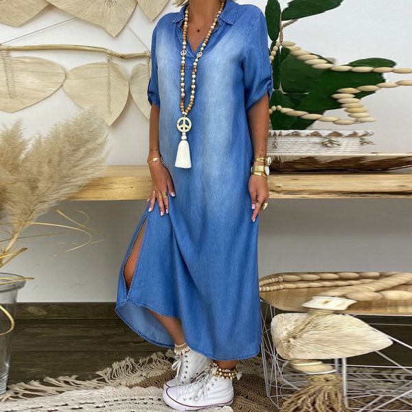 women summer denim dresslmitation cowboy short sleeve long dress fashion v-neck ankle length dress robe longue femme #s, Black;gray
women summer denim dresslmitation cowboy short sleeve long dress fashion v-neck ankle length dress robe longue femme #s, Black;gray