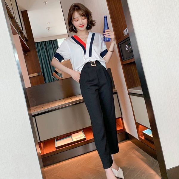 contrast color suit pants set v-neck loose slimming + personalized belt slimming pipe pants suit women's 2020 xia xin, Gray
contrast color suit pants set v-neck loose slimming + personalized belt slimming pipe pants suit women's 2020 xia xin, Gray
