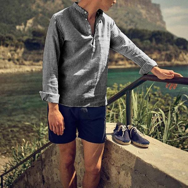 men's casual shirts mens shirt baggy cotton linen stripe simple long sleeve loose stand collar womail button comfortable top, White;black
men's casual shirts mens shirt baggy cotton linen stripe simple long sleeve loose stand collar womail button comfortable top, White;black