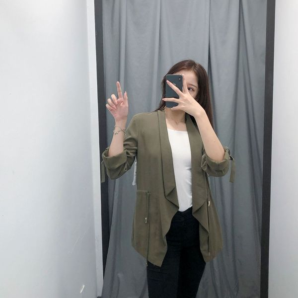 37xb8-9265 women's clothing 2019 spring and autumn new solid color loose coat drawstring cardigan coat, Black;brown
37xb8-9265 women's clothing 2019 spring and autumn new solid color loose coat drawstring cardigan coat, Black;brown