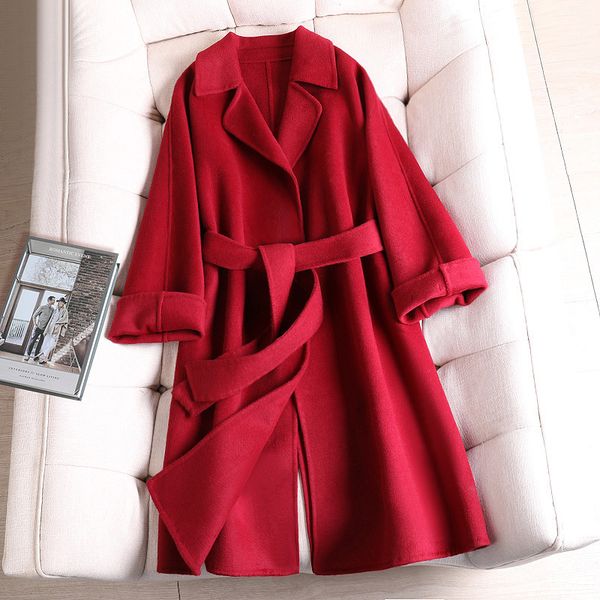 lace-up loose mid-length wool overcoat woman long sleeve jacket outerwear elegant chic lapel autumn coat female clothing, Black
lace-up loose mid-length wool overcoat woman long sleeve jacket outerwear elegant chic lapel autumn coat female clothing, Black