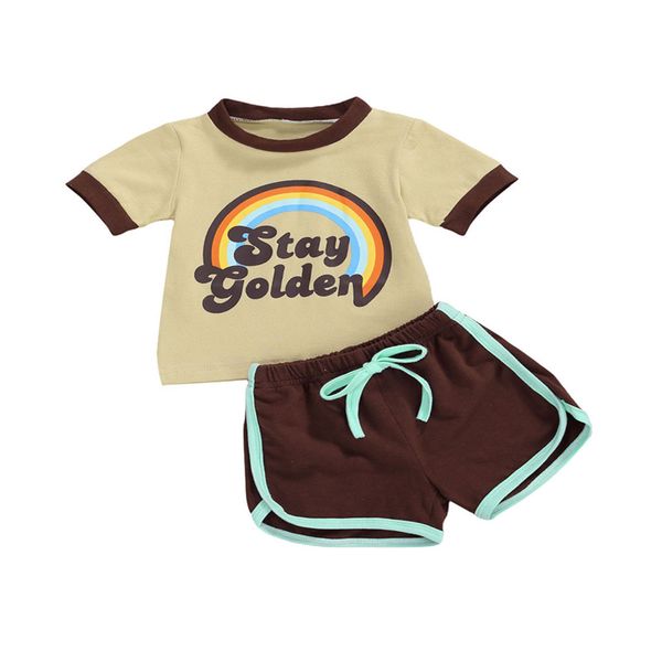 kids baby boys summer 2 pcs outfit 2020 rainbow letter printing short sleeve round collar t shirt shorts clothes set 0-24m, White
kids baby boys summer 2 pcs outfit 2020 rainbow letter printing short sleeve round collar t shirt shorts clothes set 0-24m, White