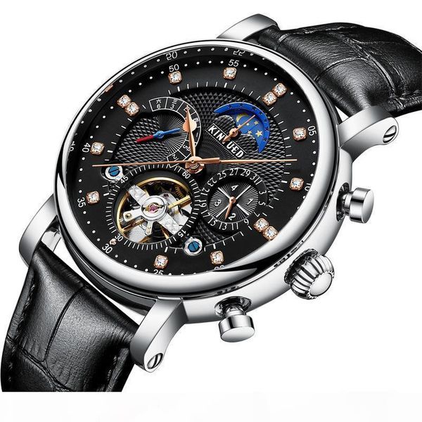 kinyued brand new watch swiss automatic fashion leather insert diamond star men's hollowed mechanical watch, Slivery;brown
kinyued brand new watch swiss automatic fashion leather insert diamond star men's hollowed mechanical watch, Slivery;brown