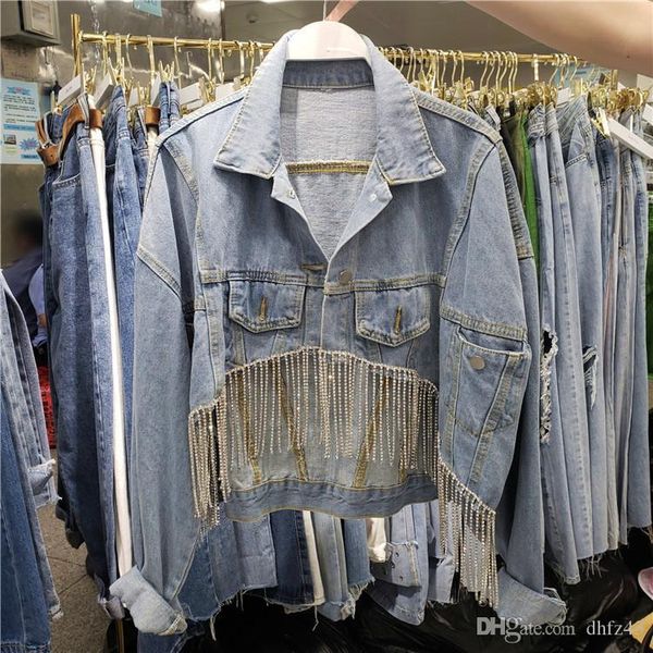 fashion short denim jacket women's spring autumn 2019 new heavy rhinestone diamond tassel loose high waist coat lady jackets, Black;brown
fashion short denim jacket women's spring autumn 2019 new heavy rhinestone diamond tassel loose high waist coat lady jackets, Black;brown