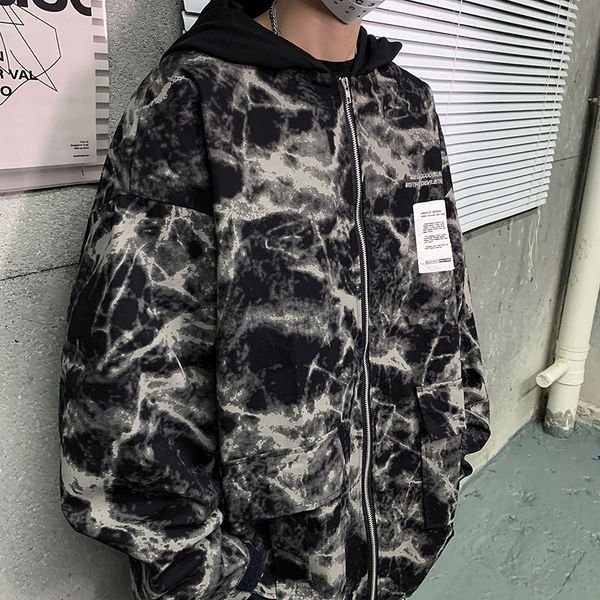 e-baihui 2021 retro splash ink tie dye bf wind jacket spring tide hooded tooling jacket men and women couple denim jackets 07, Black;brown
e-baihui 2021 retro splash ink tie dye bf wind jacket spring tide hooded tooling jacket men and women couple denim jackets 07, Black;brown