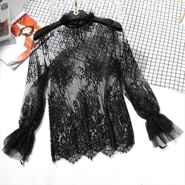 white lace blouses women black tulle elegant fashion stand collar ruffles bottoming see through transparent embroidered top
white lace blouses women black tulle elegant fashion stand collar ruffles bottoming see through transparent embroidered top