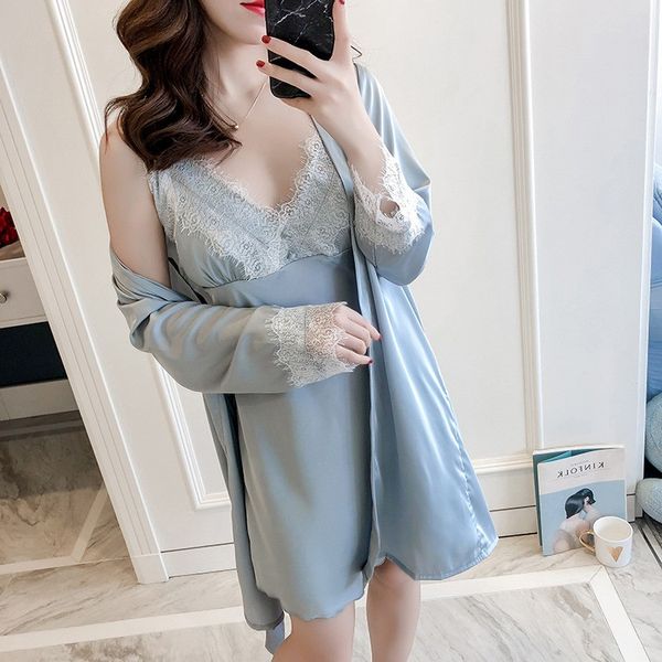2pcs lace satin patchwork wedding robe intimate lingerie nightgown home clothing kimono bathrobe gown sleepwear nightwear, Black;red
2pcs lace satin patchwork wedding robe intimate lingerie nightgown home clothing kimono bathrobe gown sleepwear nightwear, Black;red