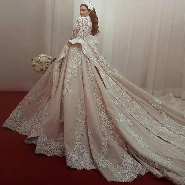 high neck muslim saudi arabia wedding dresses modest bridal gowns custom made lace appliques long sleeves chapel vestidos de mariage, White
high neck muslim saudi arabia wedding dresses modest bridal gowns custom made lace appliques long sleeves chapel vestidos de mariage, White