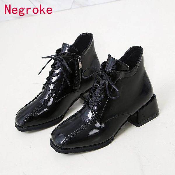 fashion black ankle boots women autumn winter block low heel lace-up boots woman patent leather shoes zapato mujer 2020
fashion black ankle boots women autumn winter block low heel lace-up boots woman patent leather shoes zapato mujer 2020