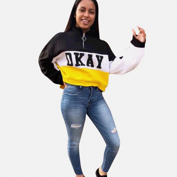j6036 new european and american womens letter casual sweater color matching sweater, Black
j6036 new european and american womens letter casual sweater color matching sweater, Black