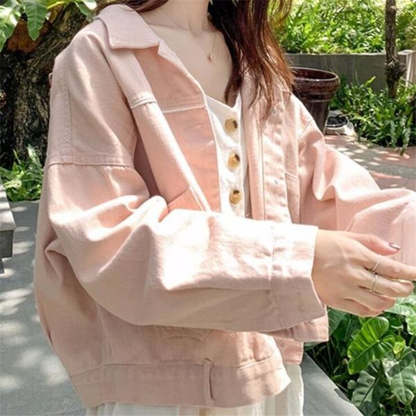 pink baggy women's jeans jacket coat 2020 autumn female casual slim coat long sleeve pocket jackets, Black;brown
pink baggy women's jeans jacket coat 2020 autumn female casual slim coat long sleeve pocket jackets, Black;brown