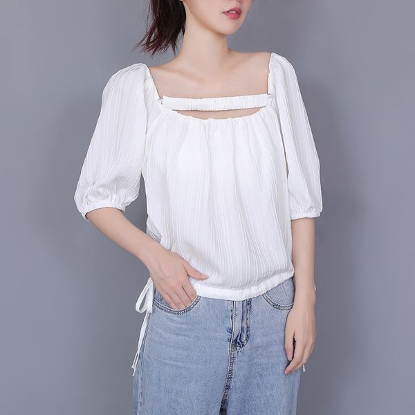 2020 pullover summer new korean style shirt women's short sleeve solid color casual shirt round neck pullover bubble sleeve top, White
2020 pullover summer new korean style shirt women's short sleeve solid color casual shirt round neck pullover bubble sleeve top, White