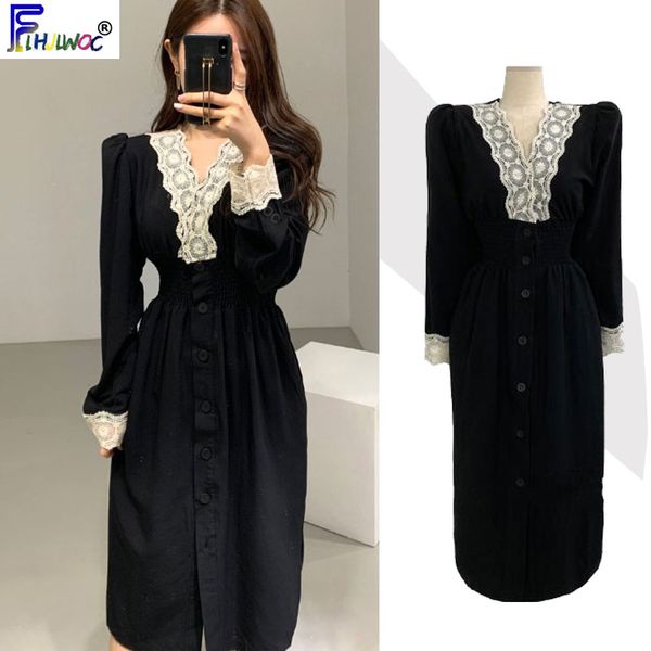 2020 new design black vintage dresses women korea style tempearment lady v neck patchwork white lace hollow out party dress 1223, Black;gray
2020 new design black vintage dresses women korea style tempearment lady v neck patchwork white lace hollow out party dress 1223, Black;gray