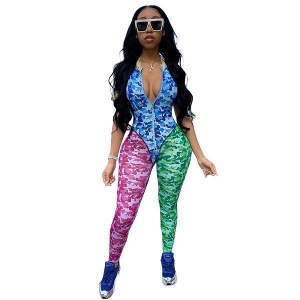 2020 spring selling stitching contrasting color printed camouflage jumpsuit, Black;white
2020 spring selling stitching contrasting color printed camouflage jumpsuit, Black;white