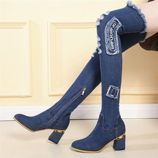 2020 women chunky denim over the knee boots block 6.5cm high heels fetish boots stripper winter cowboy western blue shoes, Black
2020 women chunky denim over the knee boots block 6.5cm high heels fetish boots stripper winter cowboy western blue shoes, Black