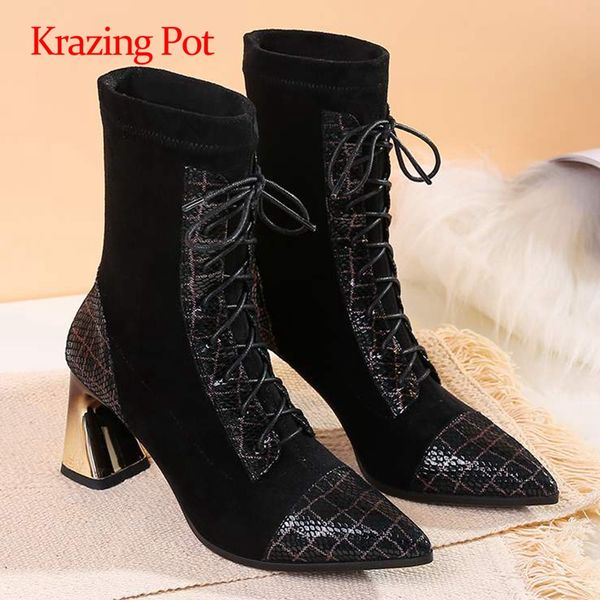 krazing pot new sheep leather stretch high street fashion pointed toe high strange heel lace up elegant lady mid-calf boots l0f1, Black
krazing pot new sheep leather stretch high street fashion pointed toe high strange heel lace up elegant lady mid-calf boots l0f1, Black