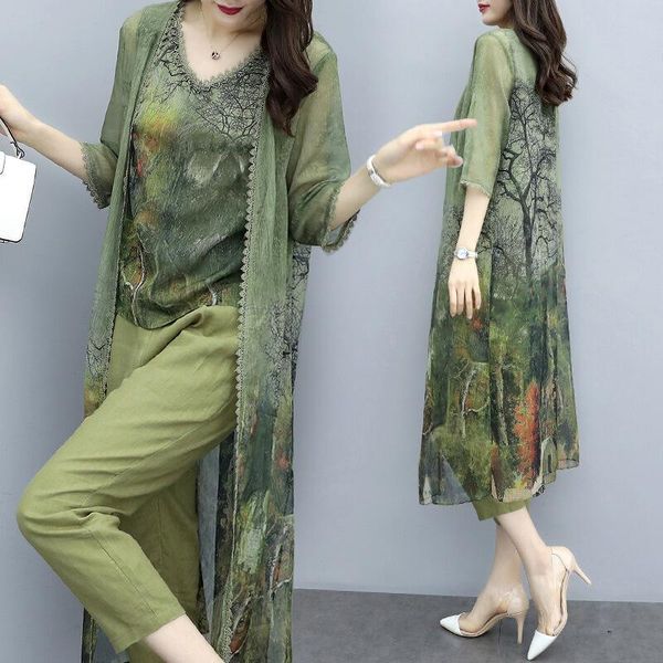 summer green chiffon printed 3 piece sets women plus size vest+cardigan+cropped pants suits elegant korean womens sets femme, White
summer green chiffon printed 3 piece sets women plus size vest+cardigan+cropped pants suits elegant korean womens sets femme, White