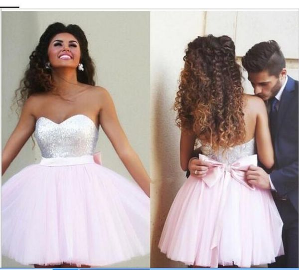 new pink ball gown homecoming dresses open back sequined big bow ribbon strapless short mini prom dress custom made, Red
new pink ball gown homecoming dresses open back sequined big bow ribbon strapless short mini prom dress custom made, Red