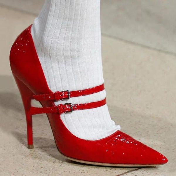red patent leather double thin straps pumps ladies low cut pointed toe thin heel party shoes woman street outfit shoes, Black
red patent leather double thin straps pumps ladies low cut pointed toe thin heel party shoes woman street outfit shoes, Black