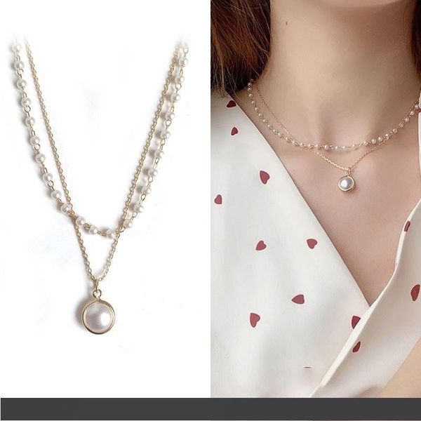 2019 new fashion necklace double layer chain real pearl choker necklaces & pendants for women girls, Silver
2019 new fashion necklace double layer chain real pearl choker necklaces & pendants for women girls, Silver