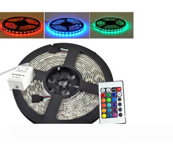 

24V SMD 5050 RGB Warm white Blue LED Strip Light 5m Tape 300 LEDS Ribbon Lights 60 pcs m Waterproof IP65 24 Volt+ 24Keys Remote Controller