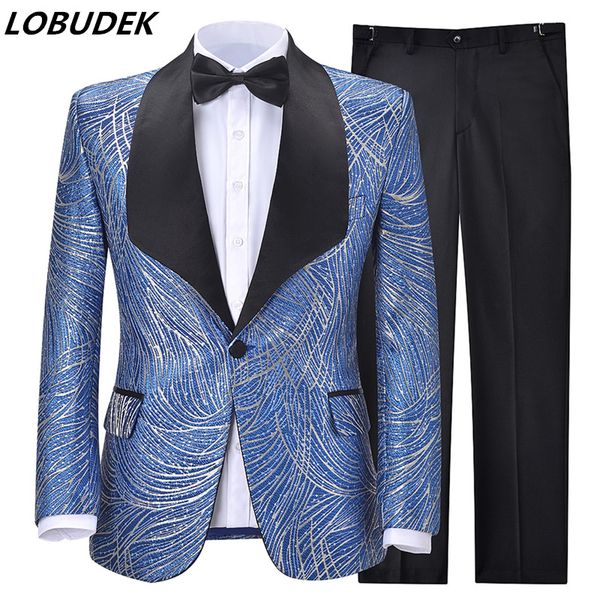 blue jacquard suit bridegroom wedding suits one button shawl lapel slim fit tuxedo costume men evening host banquet 2 piece set, White;black
blue jacquard suit bridegroom wedding suits one button shawl lapel slim fit tuxedo costume men evening host banquet 2 piece set, White;black